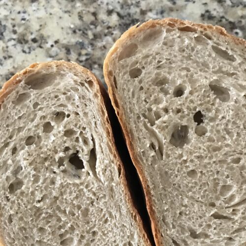 Sourdough country loaf cut in half